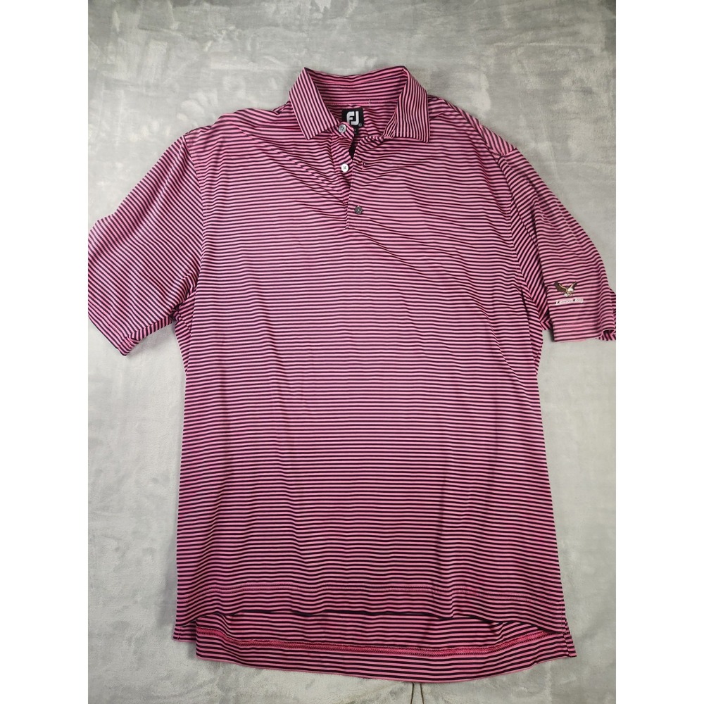 FootJoy Performance Golf XL Pink Black Striped‎ Polo Lemon Bay Logo
